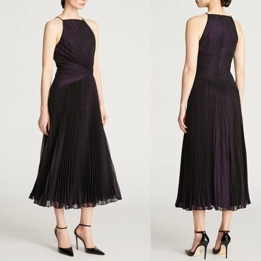 Halston NWT Serenity Purple Shine Pleated Sleeveless Midi Dress XS (2)